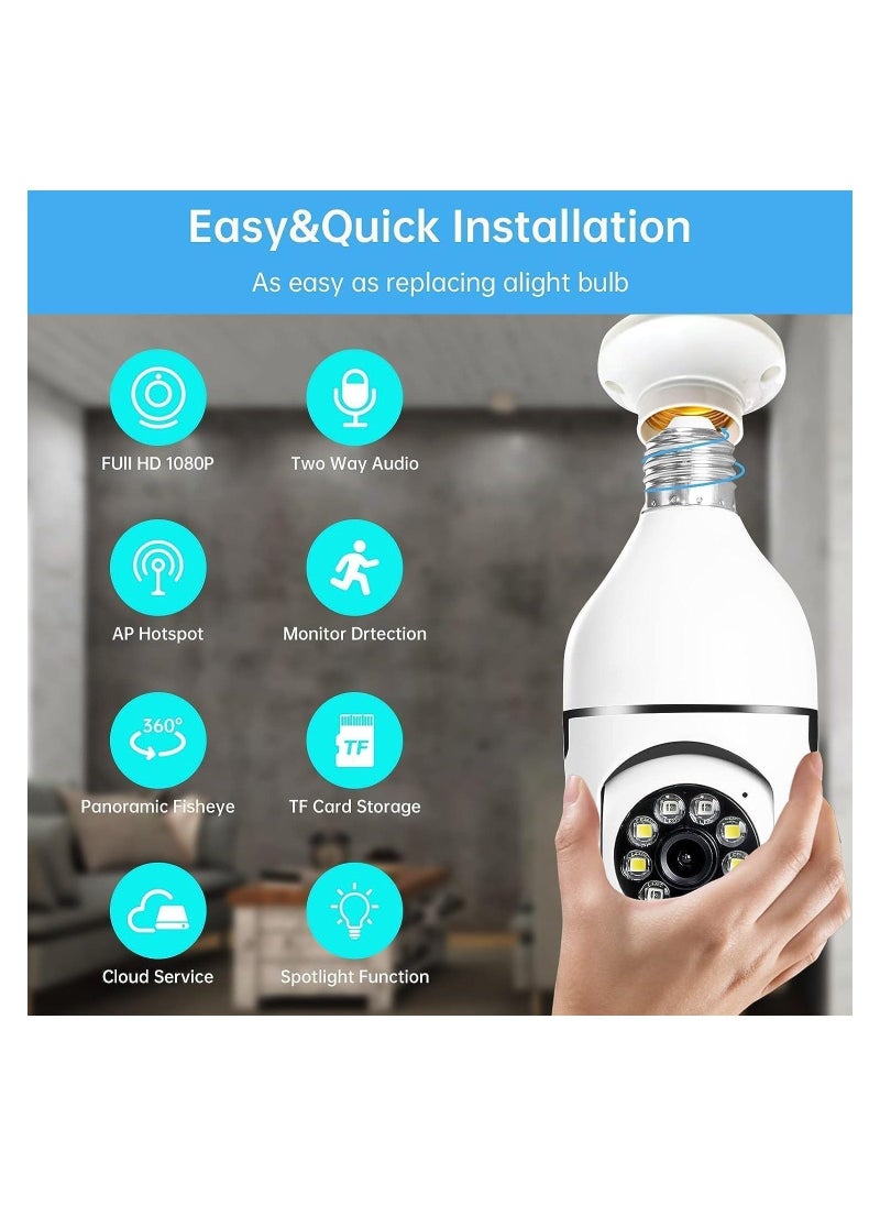 2Pcs Light Bulb Security Camera 2.4GHz u0026 5G WiFi Outdoor, 1080P E27 Light Socket Security Camera, Indoor 360° Home Security Cameras Full Color Day and Night Smart Motion Detection.