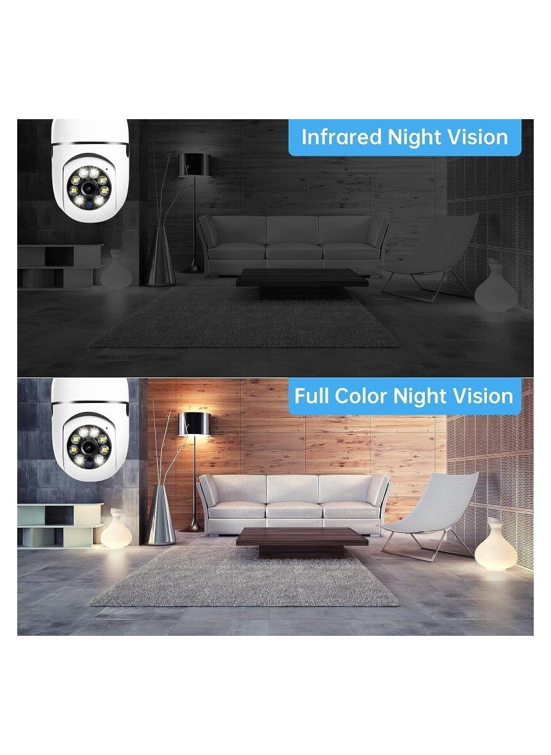 2Pcs Light Bulb Security Camera 2.4GHz u0026 5G WiFi Outdoor, 1080P E27 Light Socket Security Camera, Indoor 360° Home Security Cameras Full Color Day and Night Smart Motion Detection.