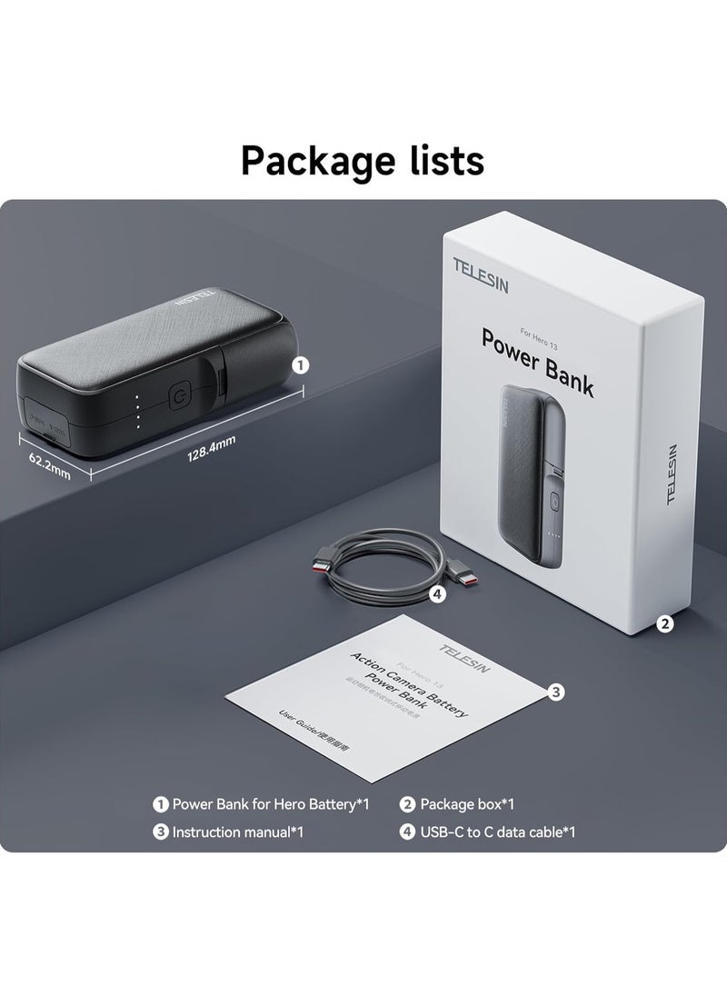 TELESIN Power Charger for GoPro HERO13 Black | Portable 10000mAh Fast Charger Box for GoPro 13 Battery
