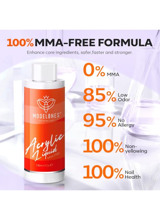 modelones 4 oz Monomer Acrylic Nail Liquid - Professional Monomer 120ml for Acrylic Powder Nail Extension 3D Carving, MMA Free Low Odor Non-Yellowing DIY Home Salon