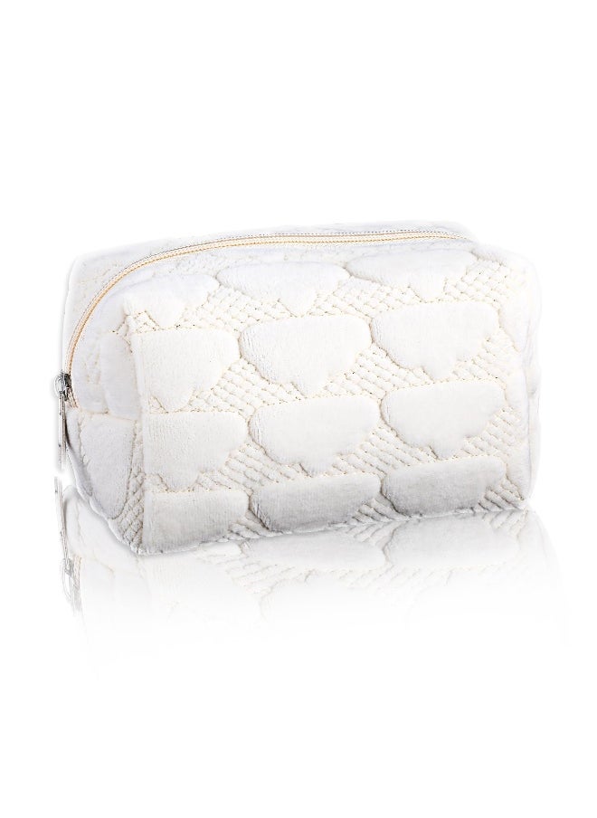 Compact Travel Makeup Bag for Women, Stylish Cosmetic Organizer with Zip Closure, Portable Toiletry Storage in White