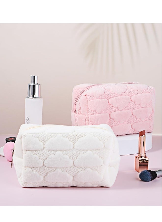 Compact Travel Makeup Bag for Women, Stylish Cosmetic Organizer with Zip Closure, Portable Toiletry Storage in White