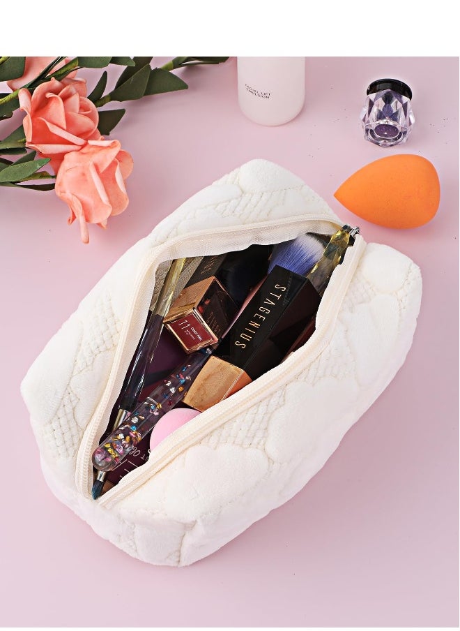 Compact Travel Makeup Bag for Women, Stylish Cosmetic Organizer with Zip Closure, Portable Toiletry Storage in White