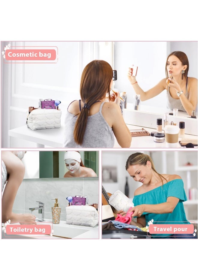 Compact Travel Makeup Bag for Women, Stylish Cosmetic Organizer with Zip Closure, Portable Toiletry Storage in White