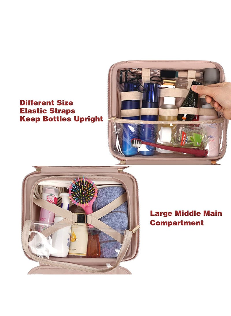 Toiletry Bag for Women Hanging Travel Makeup Bag, Large Waterproof Cosmetic Toiletries Bags Travel Organizer Full Sized Container with Elastic Band Holders for Cosmetics Brushes Bathroom Shower Black