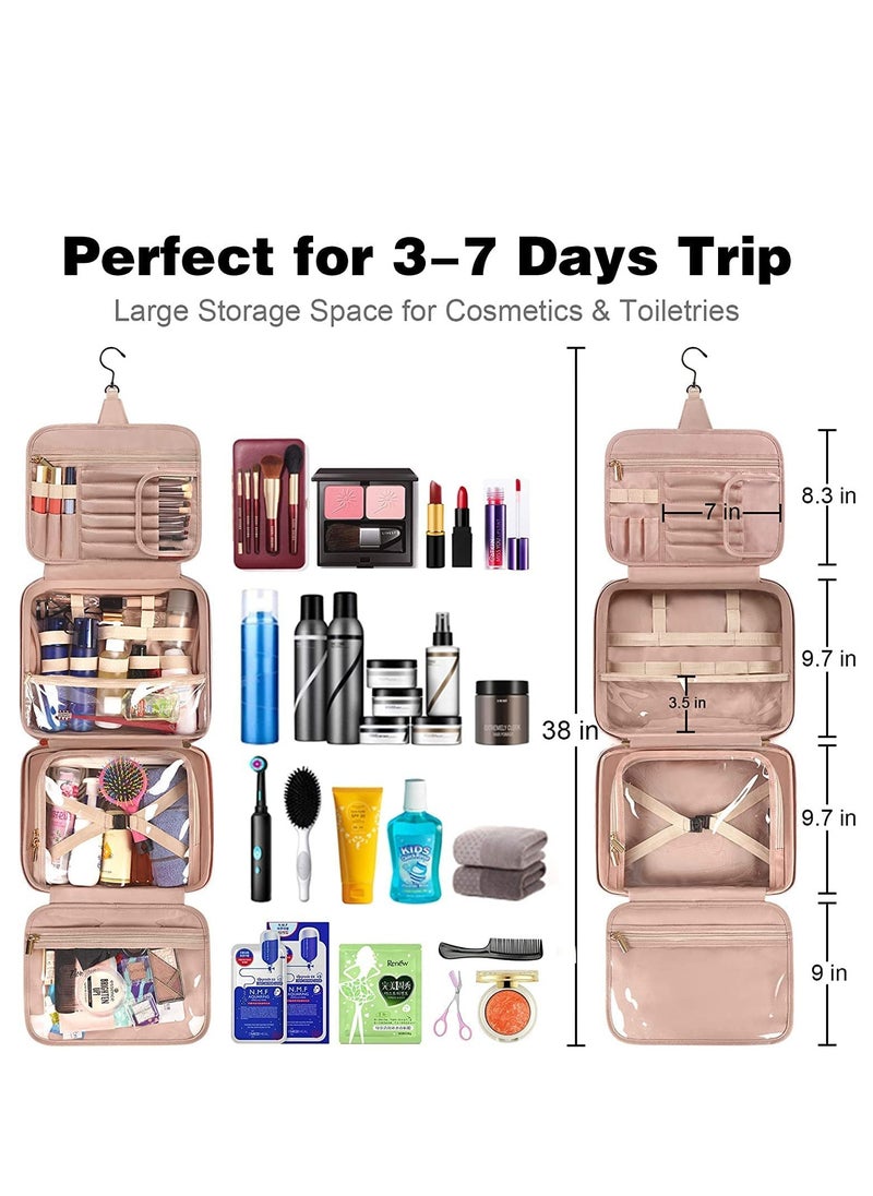 Toiletry Bag for Women Hanging Travel Makeup Bag, Large Waterproof Cosmetic Toiletries Bags Travel Organizer Full Sized Container with Elastic Band Holders for Cosmetics Brushes Bathroom Shower Black
