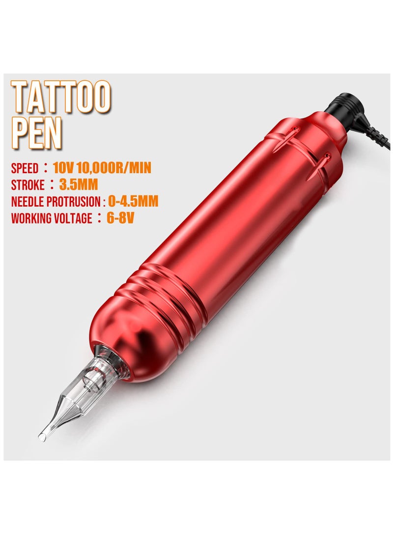 Tattoo Pen Tattoo Gun Rotary Tattoo Machine Set Cartridge Tattoo Machine Set for Beginners Contains 20 colours of ink Power Tattoo Pen Set Red