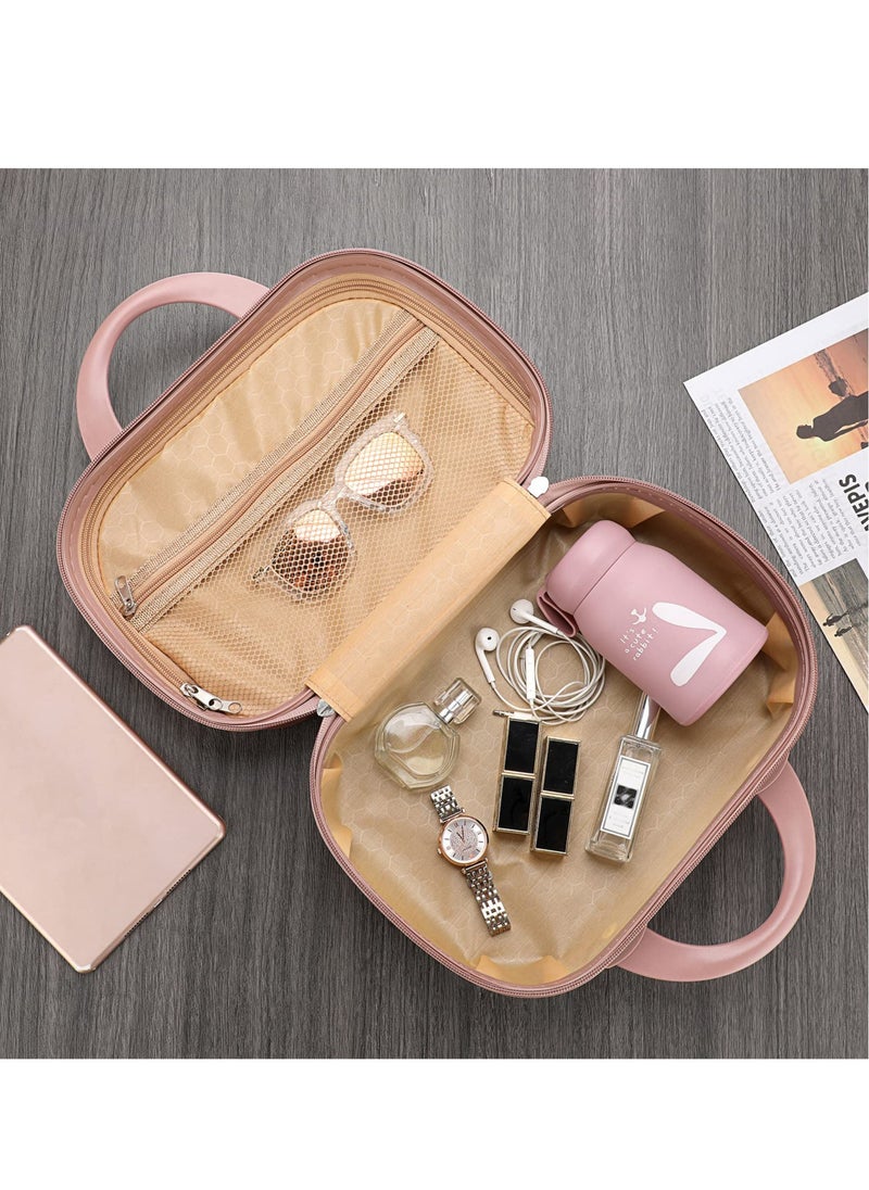 Portable Makeup Travel Case, Mini ABS Carrying Suitcase with Elastic Band, Multifunctional Storage Makeup Bag Suitable for women and girls to go out and travel (Rose Gold)