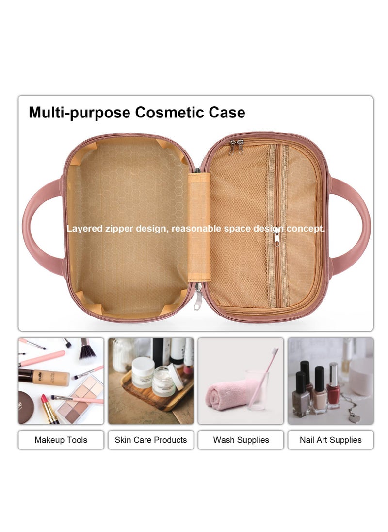 Portable Makeup Travel Case, Mini ABS Carrying Suitcase with Elastic Band, Multifunctional Storage Makeup Bag Suitable for women and girls to go out and travel (Rose Gold)
