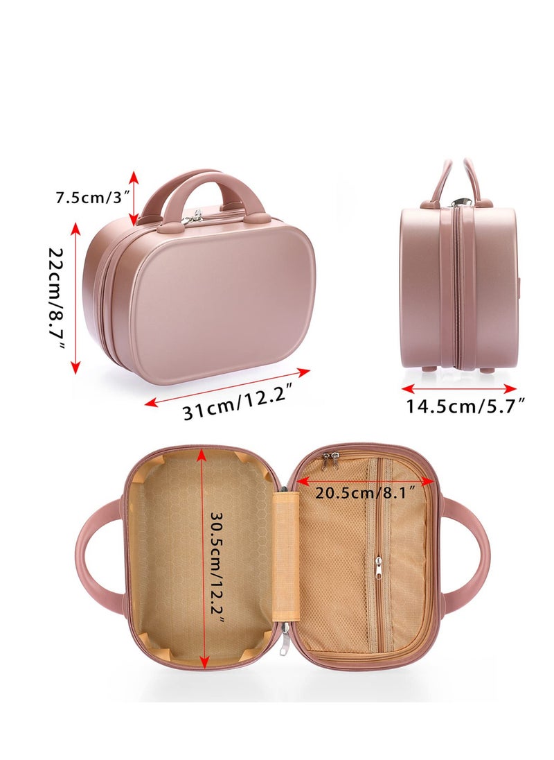 Portable Makeup Travel Case, Mini ABS Carrying Suitcase with Elastic Band, Multifunctional Storage Makeup Bag Suitable for women and girls to go out and travel (Rose Gold)