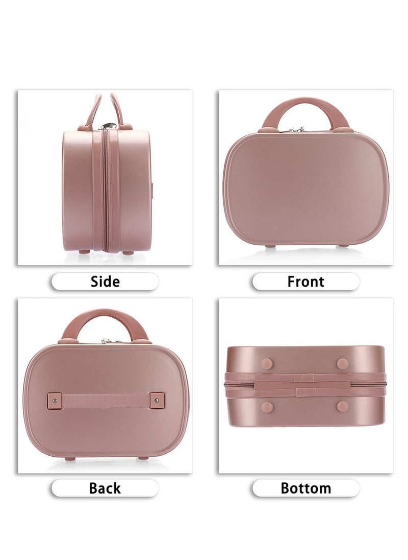 Portable Makeup Travel Case, Mini ABS Carrying Suitcase with Elastic Band, Multifunctional Storage Makeup Bag Suitable for women and girls to go out and travel (Rose Gold)