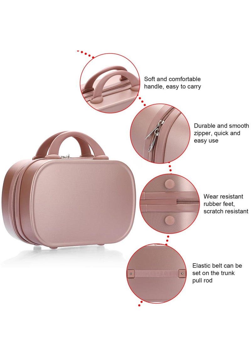 Portable Makeup Travel Case, Mini ABS Carrying Suitcase with Elastic Band, Multifunctional Storage Makeup Bag Suitable for women and girls to go out and travel (Rose Gold)