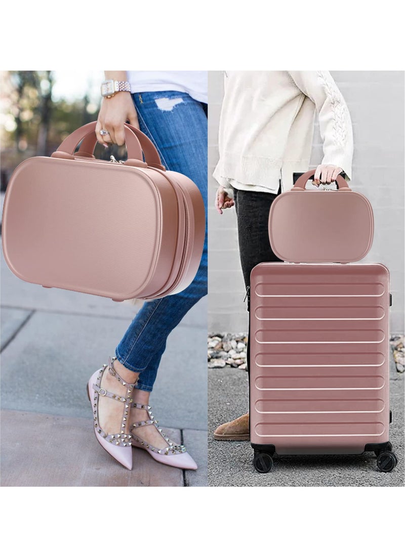Portable Makeup Travel Case, Mini ABS Carrying Suitcase with Elastic Band, Multifunctional Storage Makeup Bag Suitable for women and girls to go out and travel (Rose Gold)