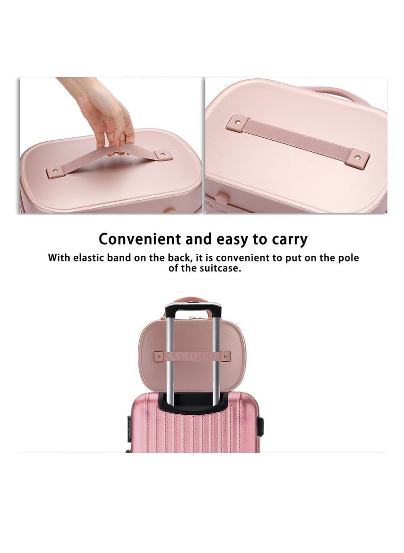 Portable Makeup Travel Case, Mini ABS Carrying Suitcase with Elastic Band, Multifunctional Storage Makeup Bag Suitable for women and girls to go out and travel (Rose Gold)