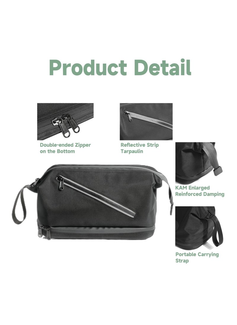 Travel Toiletry Bag for Women and Men, Waterproof Toiletry Bag,  Travel Organizer with Divider and Portable Handle, Small Dopp Kit, Mens Shaving Kit, for Toiletries Accessories (Black)