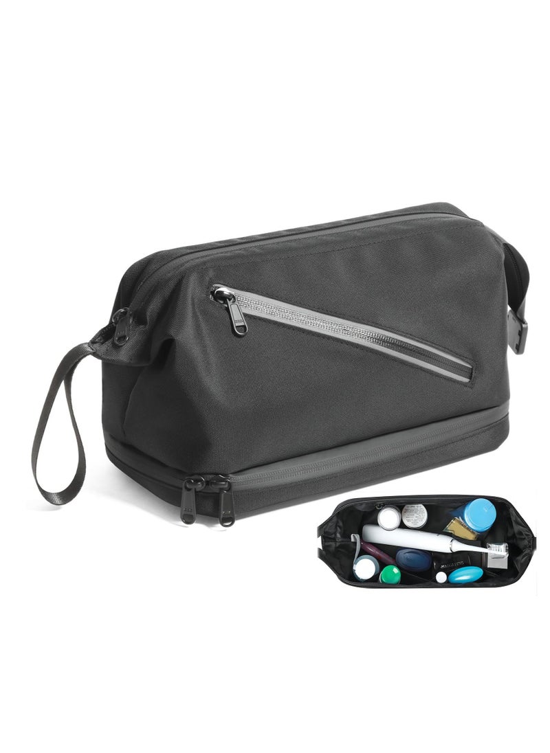 Travel Toiletry Bag for Women and Men, Waterproof Toiletry Bag,  Travel Organizer with Divider and Portable Handle, Small Dopp Kit, Mens Shaving Kit, for Toiletries Accessories (Black)
