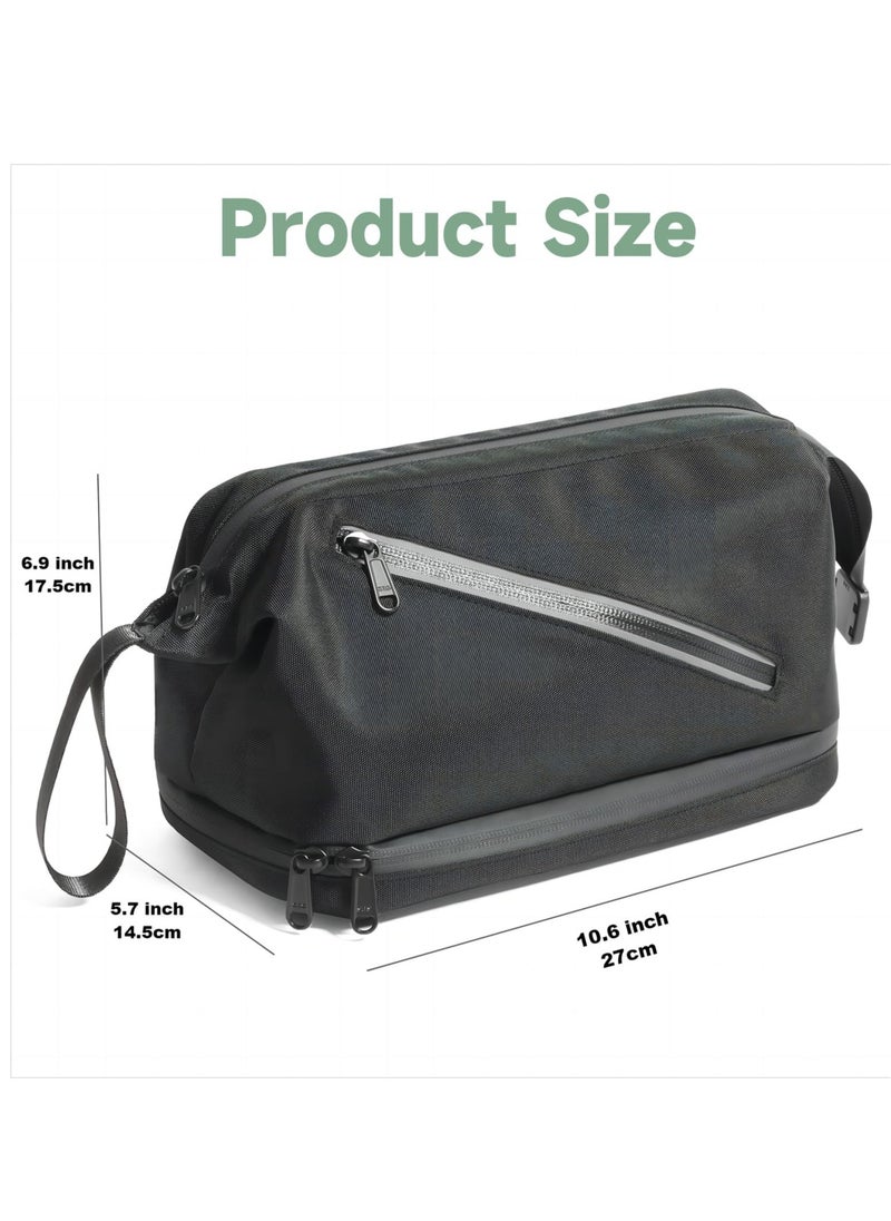 Travel Toiletry Bag for Women and Men, Waterproof Toiletry Bag,  Travel Organizer with Divider and Portable Handle, Small Dopp Kit, Mens Shaving Kit, for Toiletries Accessories (Black)
