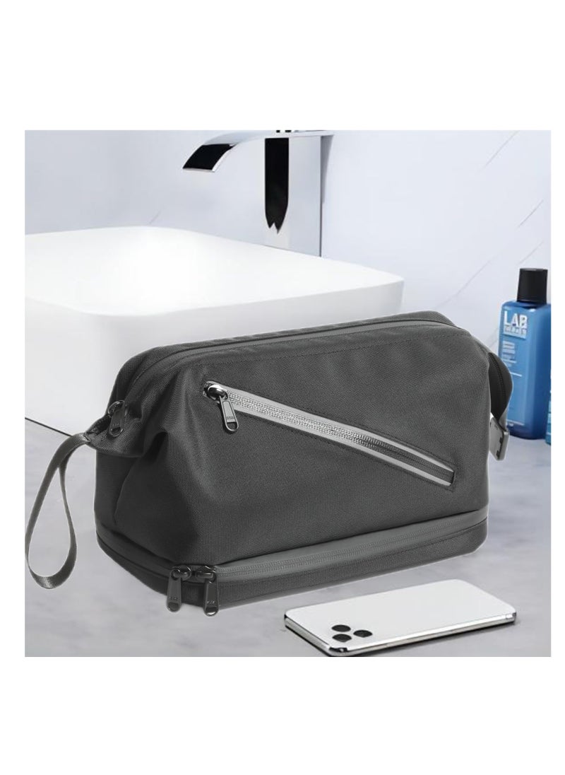 Travel Toiletry Bag for Women and Men, Waterproof Toiletry Bag,  Travel Organizer with Divider and Portable Handle, Small Dopp Kit, Mens Shaving Kit, for Toiletries Accessories (Black)
