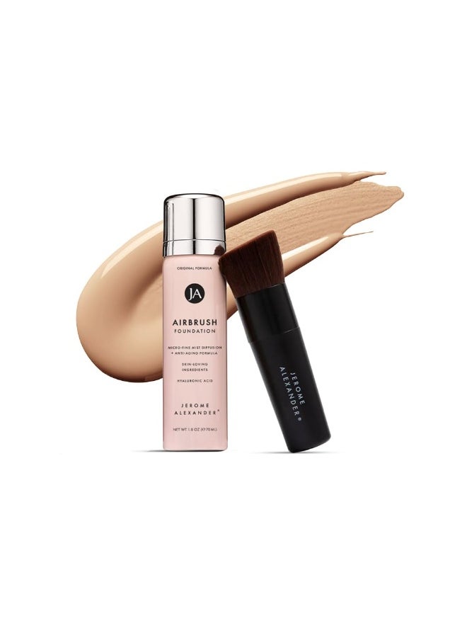 MagicMinerals AirBrush Foundation by Jerome Alexander – 2pc Set with Airbrush Foundation and Kabuki Brush - Spray Makeup with Anti-aging Ingredients for Smooth Radiant Skin - Bright Light