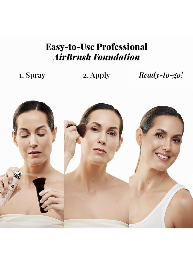 MagicMinerals AirBrush Foundation by Jerome Alexander – 2pc Set with Airbrush Foundation and Kabuki Brush - Spray Makeup with Anti-aging Ingredients for Smooth Radiant Skin - Bright Light