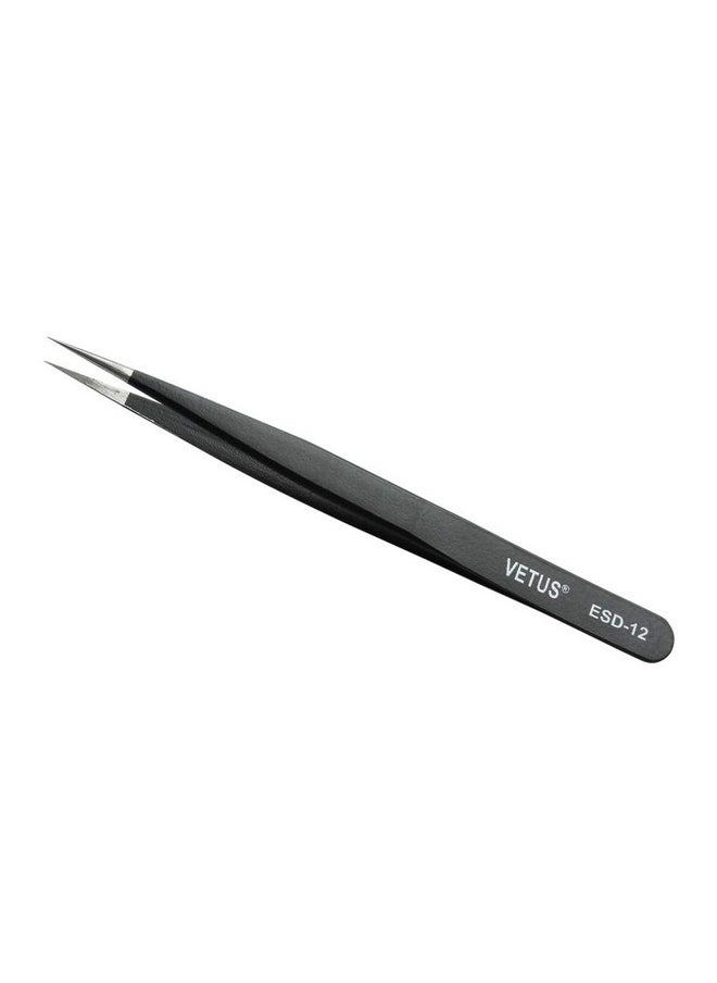 Vetus Anti-static SMD Black Tweezer Non-magnetic Stainless Steel Pointed Tip ESD-12