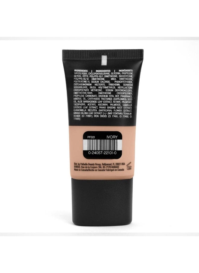 Powder Finish Liquid Foundation | Natural Matte Appearance | Reduces Fine Lines | Covers Large Pores | Hides Imperfections | All Day Wear | Sheer To Medium Coverage | Ivory | Multi