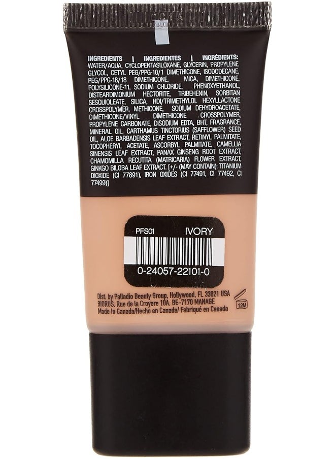 Powder Finish Liquid Foundation | Natural Matte Appearance | Reduces Fine Lines | Covers Large Pores | Hides Imperfections | All Day Wear | Sheer To Medium Coverage | Ivory | Multi