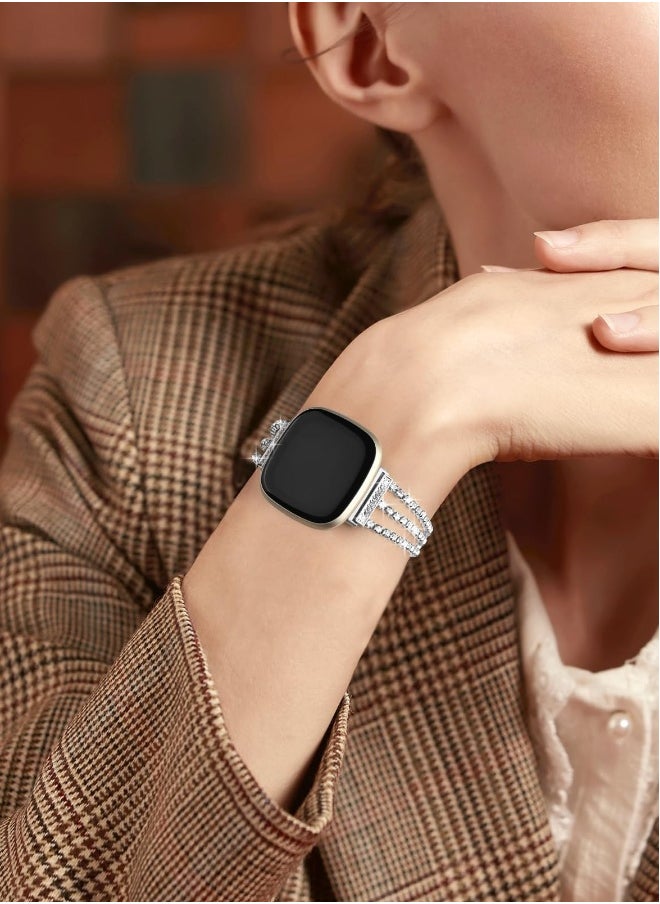 Stylish Bling Diamond Stainless Steel Bands for Fitbit Versa 3 4 Sense Sense 2 Smart Watch for Women and Girls