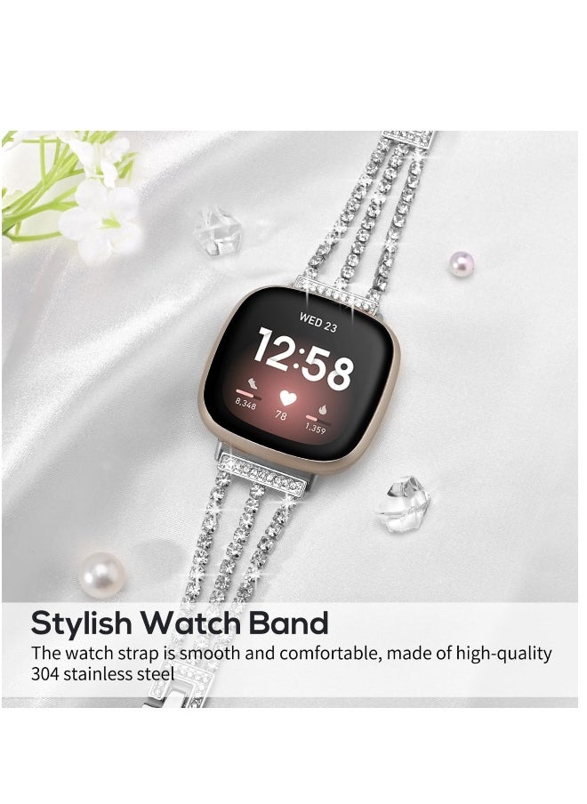 Stylish Bling Diamond Stainless Steel Bands for Fitbit Versa 3 4 Sense Sense 2 Smart Watch for Women and Girls