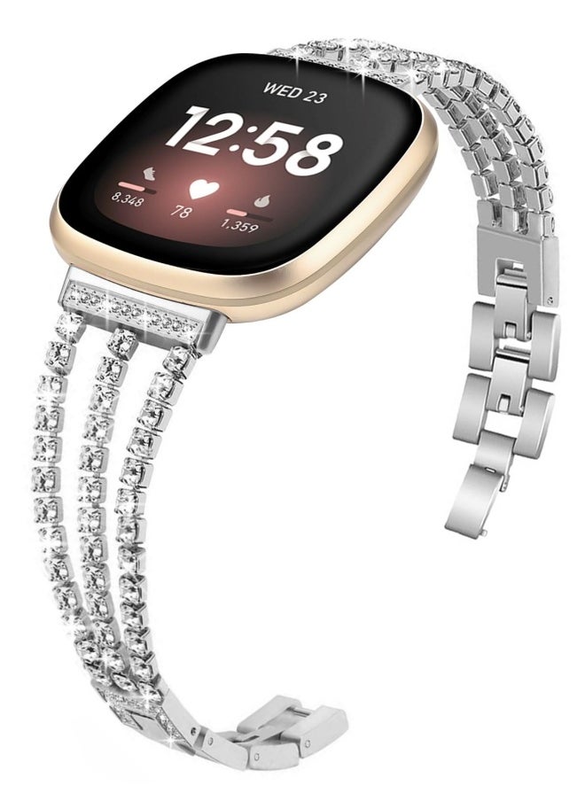 Stylish Bling Diamond Stainless Steel Bands for Fitbit Versa 3 4 Sense Sense 2 Smart Watch for Women and Girls