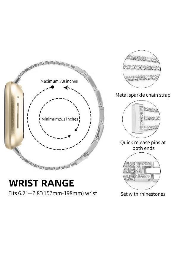 Stylish Bling Diamond Stainless Steel Bands for Fitbit Versa 3 4 Sense Sense 2 Smart Watch for Women and Girls