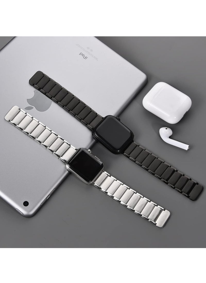 Metal Straps for Apple Watch 45mm 44mm, Magnetic Replacement Bands, Stainless Steel Strap for Series 7 6 5 4 SE Silver