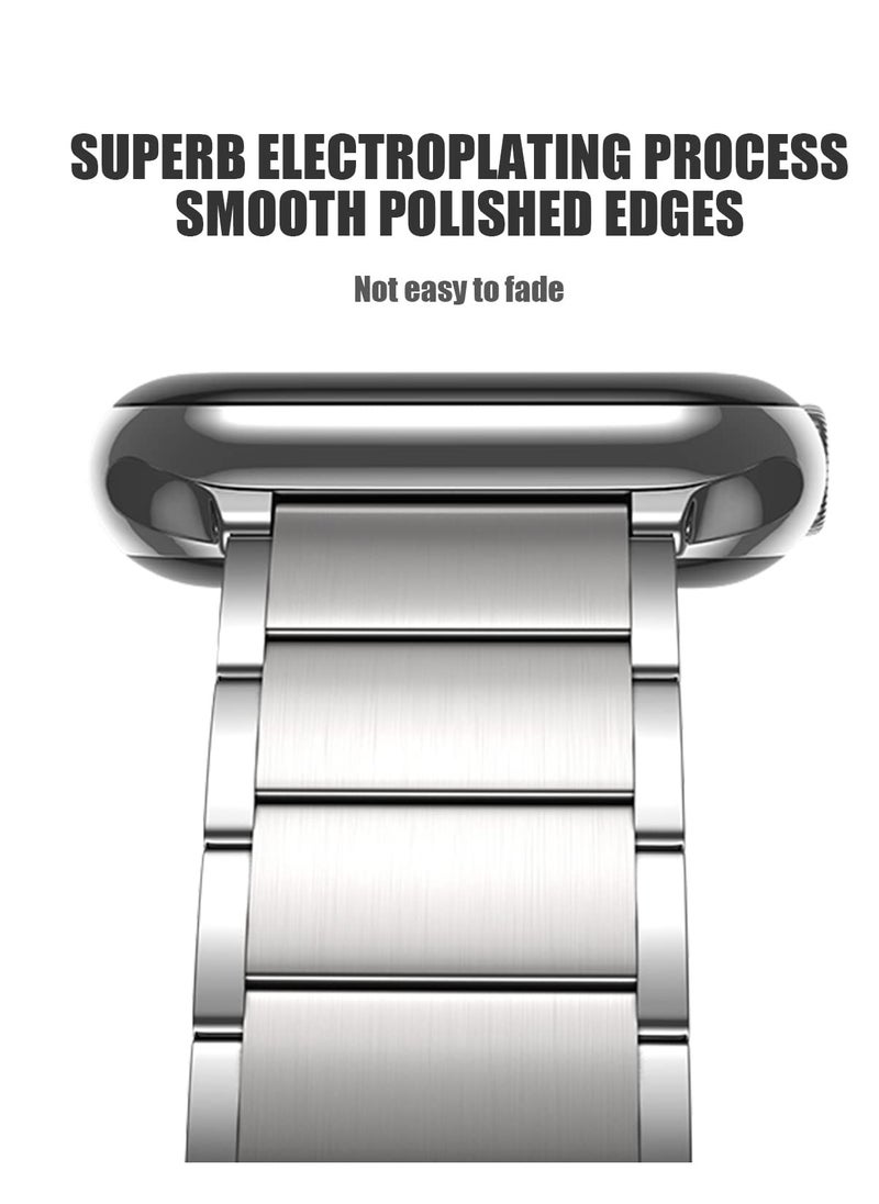 Metal Straps for Apple Watch 45mm 44mm, Magnetic Replacement Bands, Stainless Steel Strap for Series 7 6 5 4 SE Silver