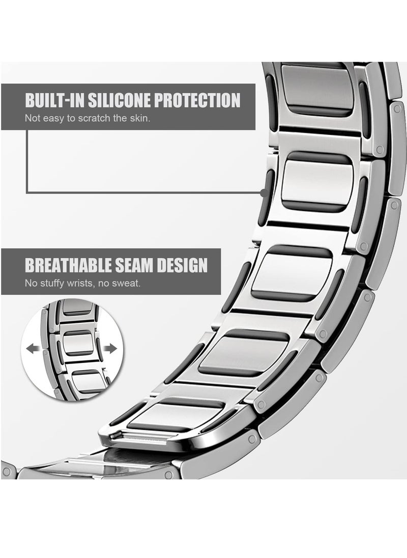 Metal Straps for Apple Watch 45mm 44mm, Magnetic Replacement Bands, Stainless Steel Strap for Series 7 6 5 4 SE Silver