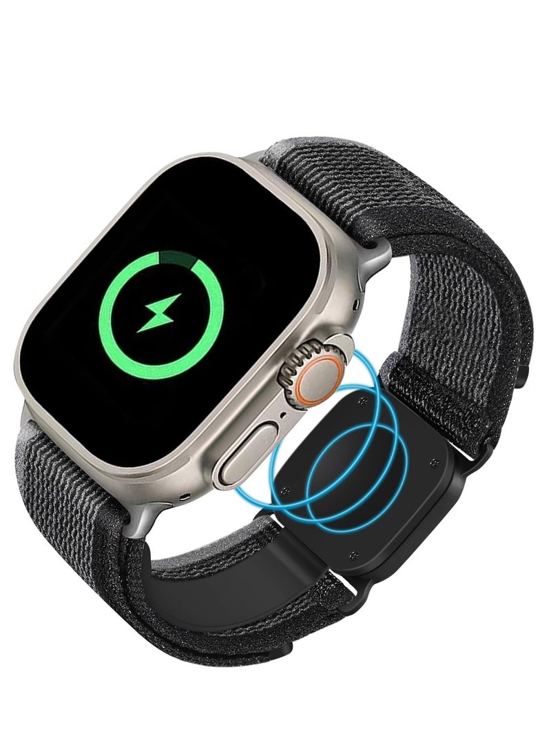 Sport Loop Nylon Band with Portable Wireless Charger 2-in-1 Compatible with Apple Watch 38mm --- 49mm Women Men, Innovative Elastic Braided Strap for iWatch Series 8 7 6 5 4 3 2 1 SE Ultra