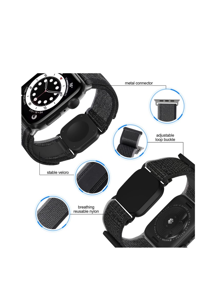 Sport Loop Nylon Band with Portable Wireless Charger 2-in-1 Compatible with Apple Watch 38mm --- 49mm Women Men, Innovative Elastic Braided Strap for iWatch Series 8 7 6 5 4 3 2 1 SE Ultra
