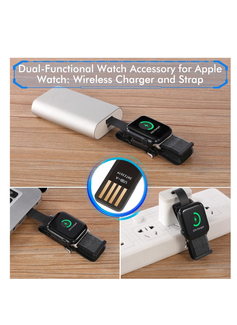 Sport Loop Nylon Band with Portable Wireless Charger 2-in-1 Compatible with Apple Watch 38mm --- 49mm Women Men, Innovative Elastic Braided Strap for iWatch Series 8 7 6 5 4 3 2 1 SE Ultra
