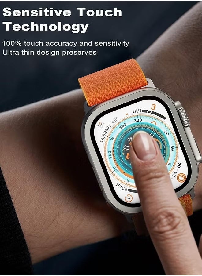 2 Pack Apple Watch Ultra 2/ Ultra Screen Protector 49mm, 9H Tempered Glass + Titanium Alloy Frame, Keep Original Touch Sensitive Lightweight Protective Film iwatch