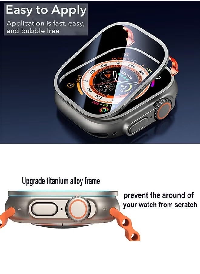 2 Pack Apple Watch Ultra 2/ Ultra Screen Protector 49mm, 9H Tempered Glass + Titanium Alloy Frame, Keep Original Touch Sensitive Lightweight Protective Film iwatch