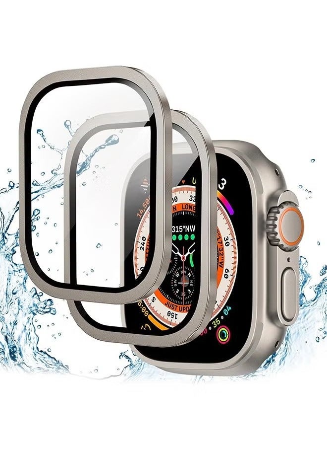 2 Pack Apple Watch Ultra 2/ Ultra Screen Protector 49mm, 9H Tempered Glass + Titanium Alloy Frame, Keep Original Touch Sensitive Lightweight Protective Film iwatch