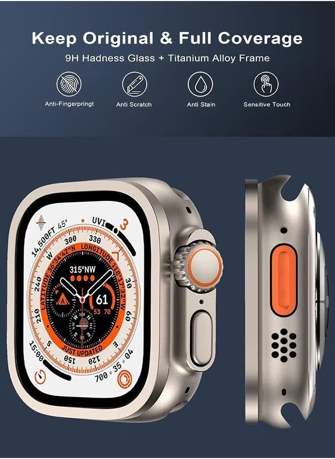 2 Pack Apple Watch Ultra 2/ Ultra Screen Protector 49mm, 9H Tempered Glass + Titanium Alloy Frame, Keep Original Touch Sensitive Lightweight Protective Film iwatch