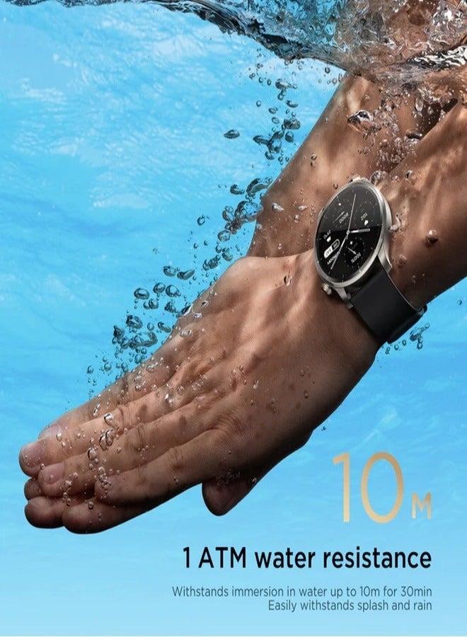 300 mAh Venture Series Smart watch with AMOLED Always On Display Smartwatches, BT Calling IP8 Waterproof Fitness Watch with Heart Sleep Monitor for Android iOS Black