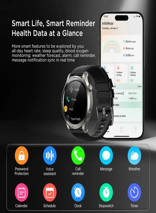 300 mAh Venture Series Smart watch with AMOLED Always On Display Smartwatches, BT Calling IP8 Waterproof Fitness Watch with Heart Sleep Monitor for Android iOS Black