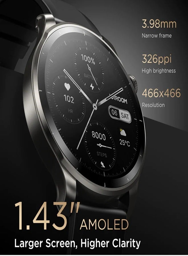 300 mAh Venture Series Smart watch with AMOLED Always On Display Smartwatches, BT Calling IP8 Waterproof Fitness Watch with Heart Sleep Monitor for Android iOS Black