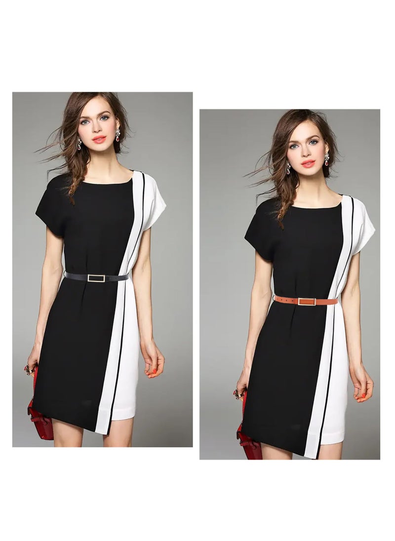 Reversible Women's Leather Belts Set with Gold Buckle for Jeans and Dresses, Black and Brown, 2.3CM Width