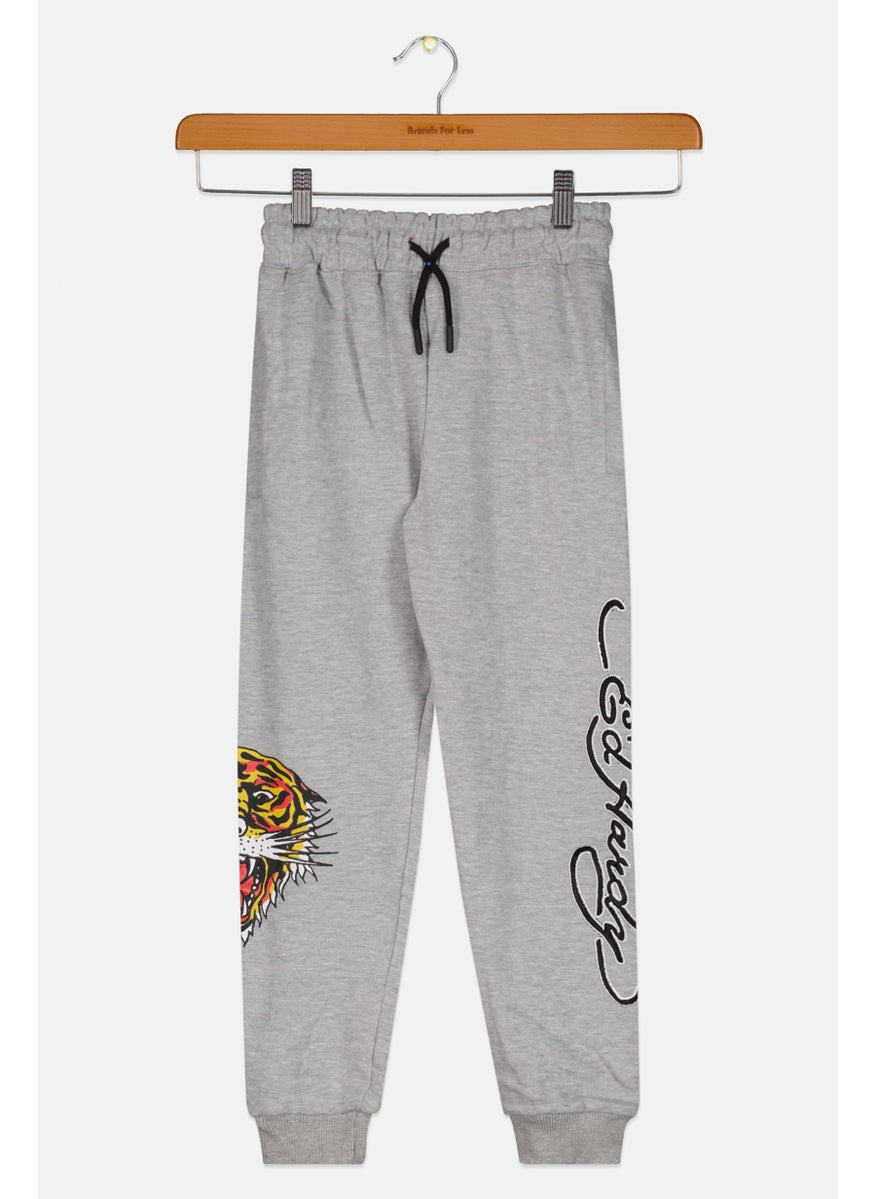 Kids Boy Embroidered Logo Jogger Pants, Grey Combo