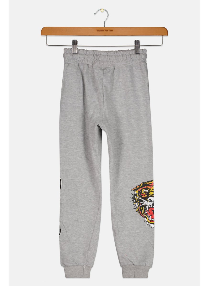Kids Boy Embroidered Logo Jogger Pants, Grey Combo