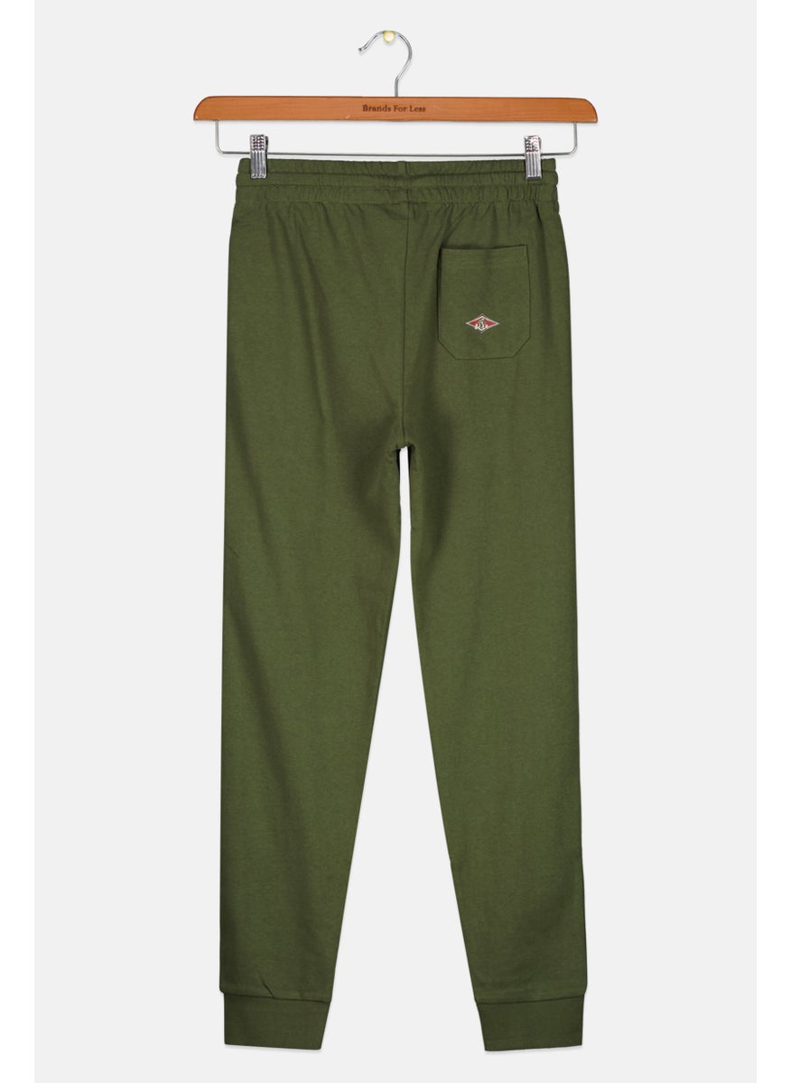 Kids Boy Regular Fit Solid Jogger Pants, Olive