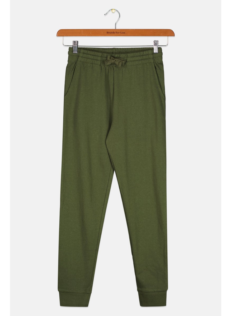 Kids Boy Regular Fit Solid Jogger Pants, Olive