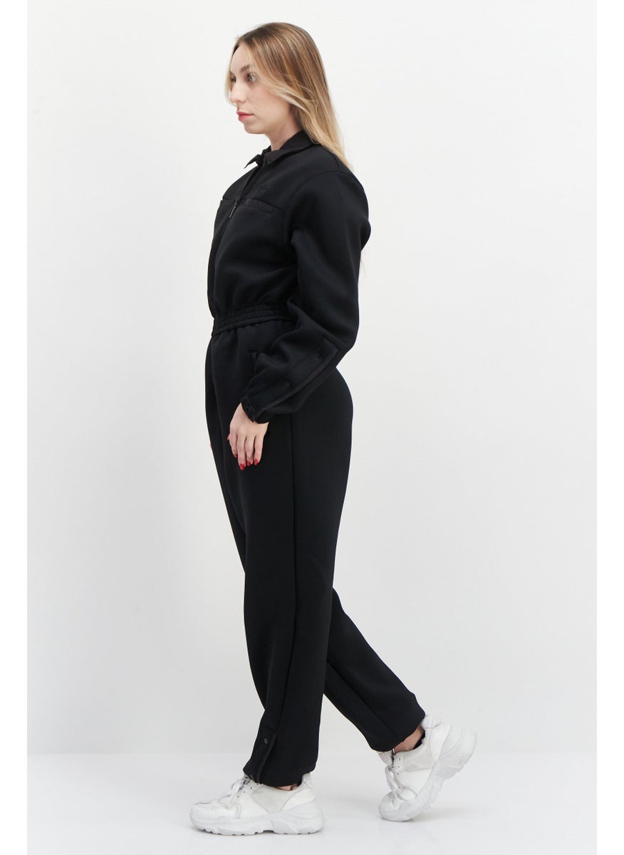 Women Sportwear Fit Long Sleeves Plain Training Jumpsuit, Black